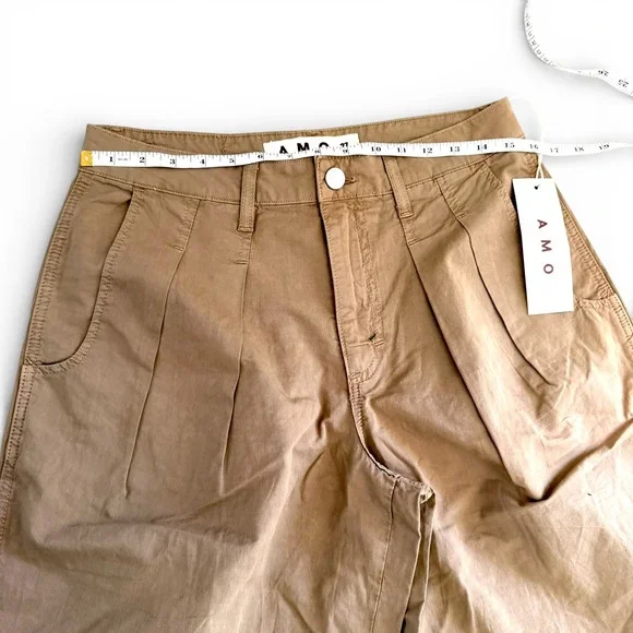 AMO Sharon Bermuda Shorts Womens 27 Tan Pleated Cotton Twill Wide Leg New - Picture 5 of 7